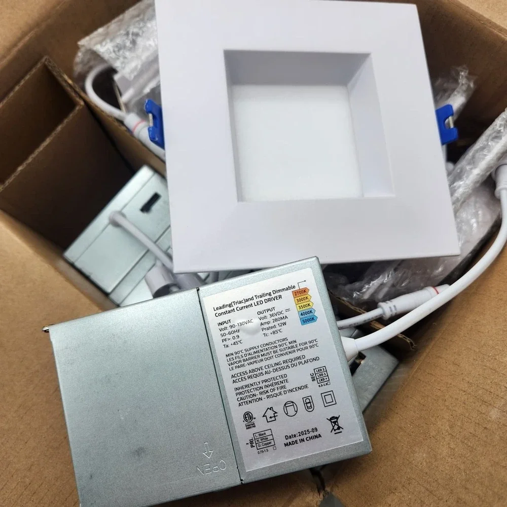 Adetu 4 Inch LED Recessed Downlight 12W 1080LM Dimmable 5CCT White Square 6 Pack